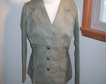 Vintage 60s 70s Olive Green Blazer Suit Jacket Top / Retro Preppy Office Coat Hipster Chic Marcia Brady Bunch Leisure Suit Top