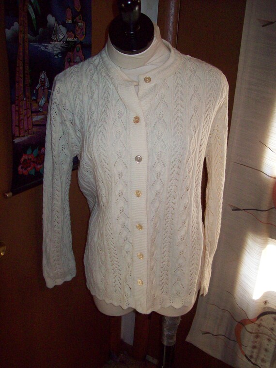 Original Vintage 60s 70s Off White Button Down Ca… - image 2