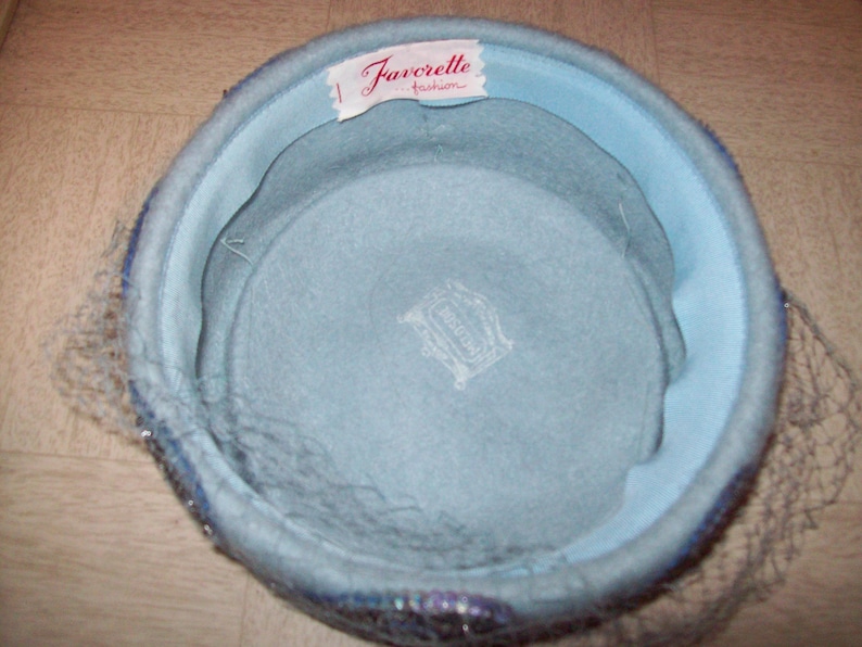 Vintage 50s 60s Powder Blue Pill Box Hat Amazing Sequin Bead Accent Mod Rockabilly Pin Up Burlesque Costume Mad Men Party Jackie O