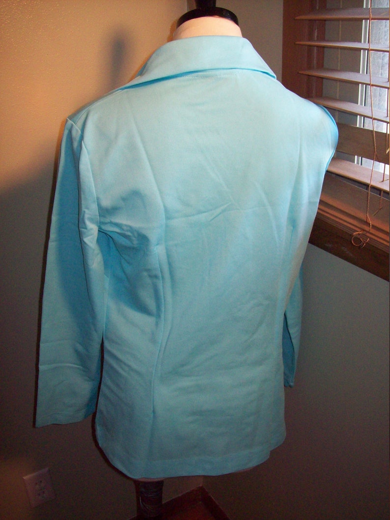 Vintage 60s 70s Robins Egg Pastel Blue 2 Piece Jacket Pant Womens Suit Groovy Retro Marcia Brady Bunch Outfit Leisure Suit Size 14