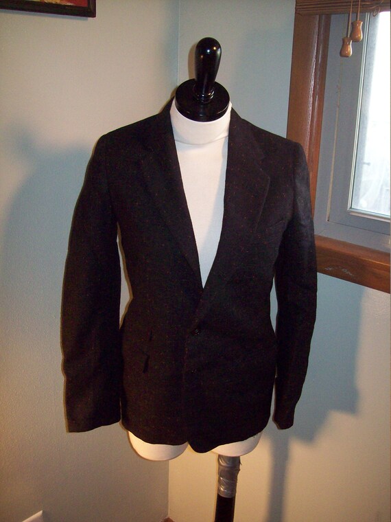 Original Vintage 50s 60s Mens Red Fleck Black Wool
