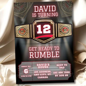 Wrestling Birthday Invitation, Editable Championship Belt, Boxing MMA Ticket Invite, Digital Template, Printable Bday Card, Instant Download