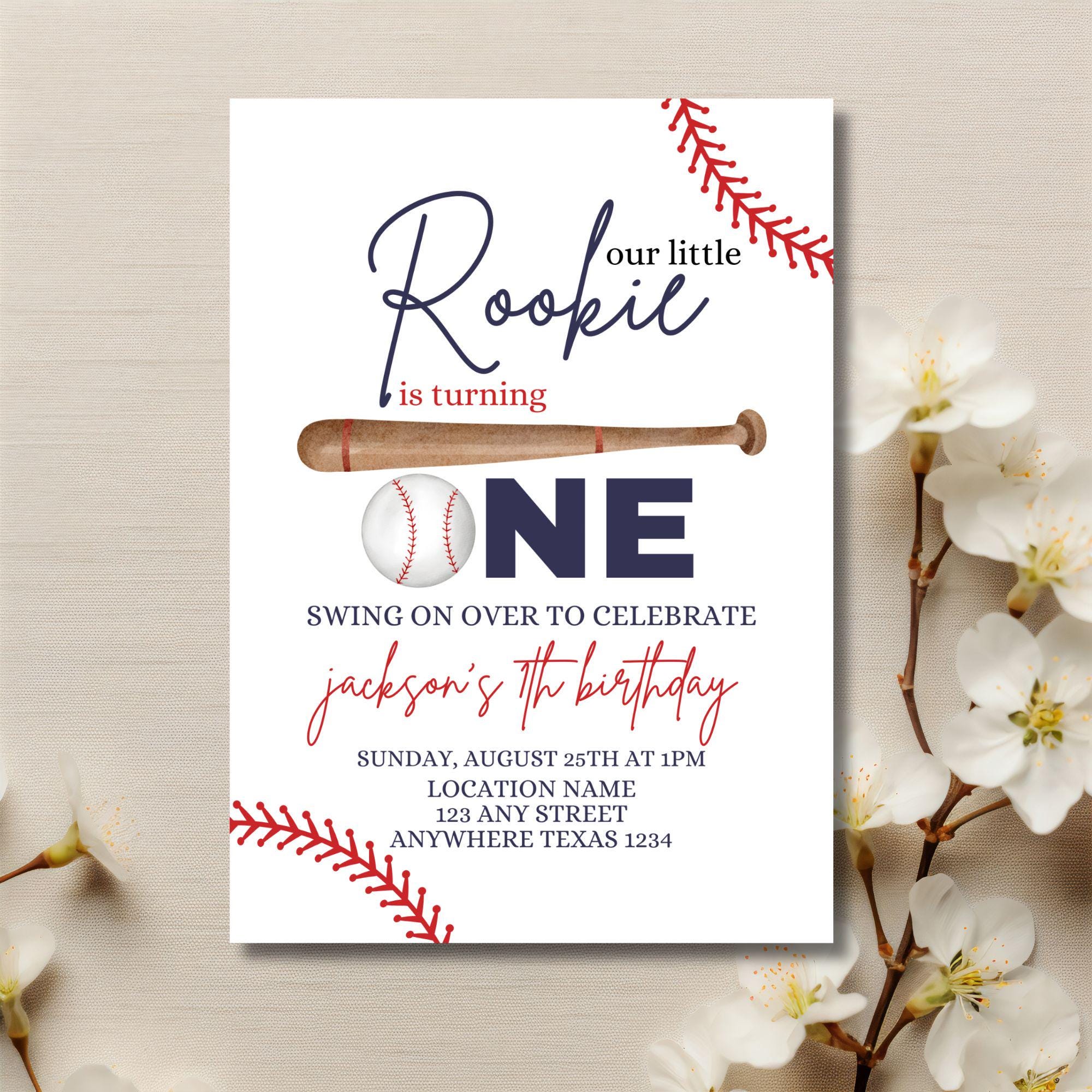 Rookie of the Year First Birthday Invitation: Baseball Theme (digital ...