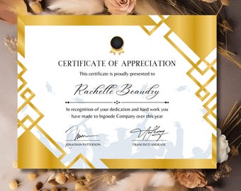 Editable Certificate of Completion Template: Elegant Gold Design (Digital Template)