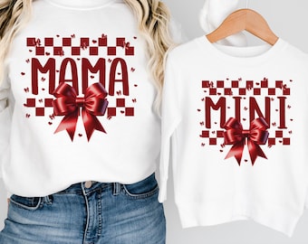 Valentine's Day Mama Mini Checkered Bow PNG: Sublimation Design (Digital Download)