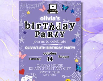 Olivia Birthday Invitation: Music Party, Editable Template