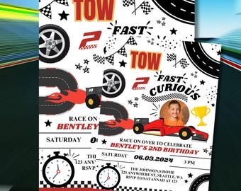 Two Fast Geburtstagseinladung: Rennauto 2nd Birthday (Digitaler Download)