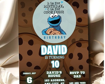 Editable Cookie Monster Birthday Invitation: Fun Kids Party (Digital Download)