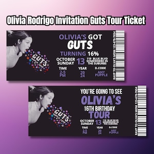 Olivia Rodrigo Einladung | Sour Tour Ticket Konzert Geburtstag Party Lädt Ein | Sour Album Lives Einladungskarte Vorlage Perfekt für Veranstaltungen