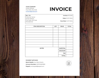 Minimalist Invoice Template: Editable Small Business Form (Digital Download)