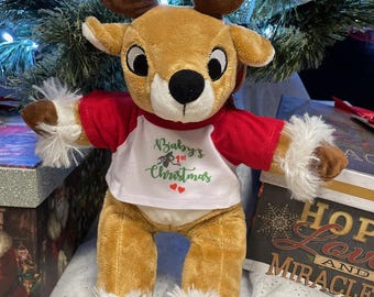 Personalized Reindeer Plush, Baby's First Christmas Keepsake (8")