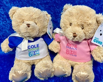Personalized Teddy Bear with Custom Message, Baby Keepsake (8")