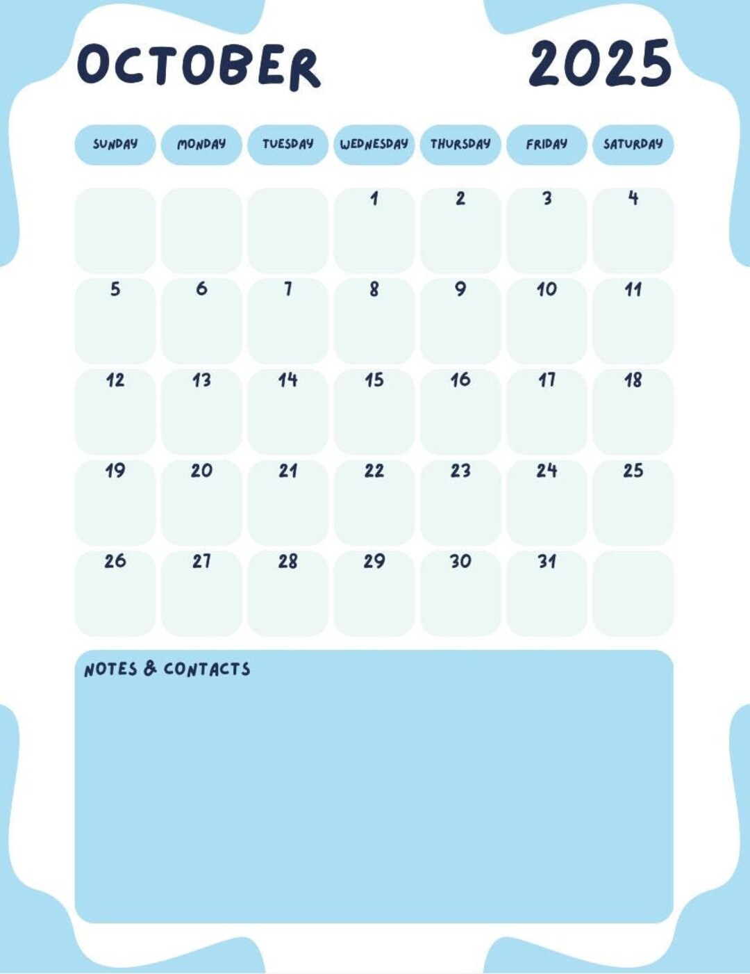 Minimal 2025 Calendar Printable Baby Blue - Etsy