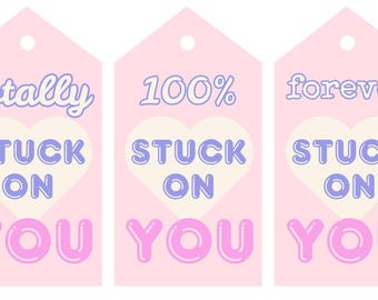 Printable Valentine Gift Tags | Totally Stuck on You | Cute Classroom Valentine | Post it Valentine | DIY Valentine Cards | Digital Download