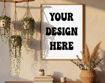 Wall Art Frame PSD Template with Hanging Plants at Golden Hour Sunset