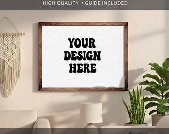 Frame Mockup PSD for Posters & Wall Art in a Boho Living Room