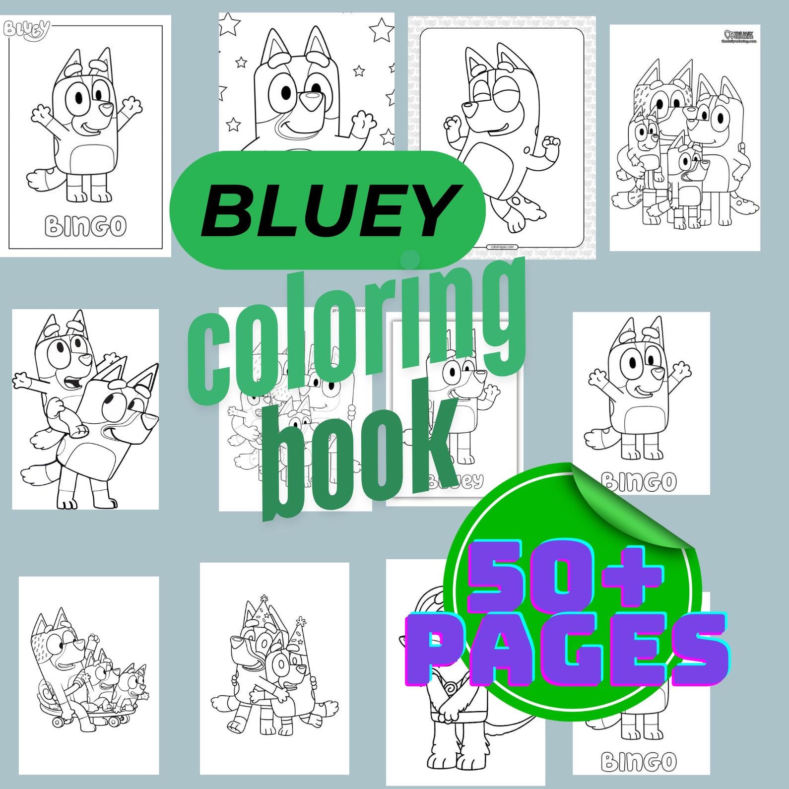 Bluey Printable Coloring Book 50+ Pages Pages, Birthday Party Coloring ...