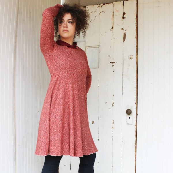 The Wanderer Hooded Dress - Hemp and Organic Cotton - Choose your Colors - Hemp Jersey Hooded Fit and Flair Midi Dress - Boho Chic Casual