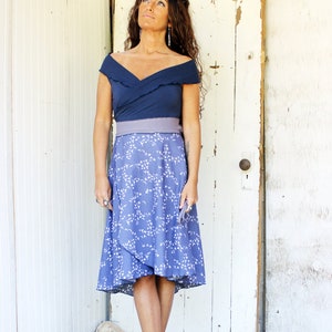 READY TO SHIP - Blue Bird Wrap Dress - Organic Cotton - Sizes - Xs - 2XL - As Pictured - Sleeveless Adjustable Midi Spring Summer Dress