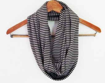 Bamboo Stripe Infinity Scarf - GREAT GIFT - Ready to Ship - Organic Accessory - Organic Cotton & Bamboo - Handmade in USA by Rowan Grey