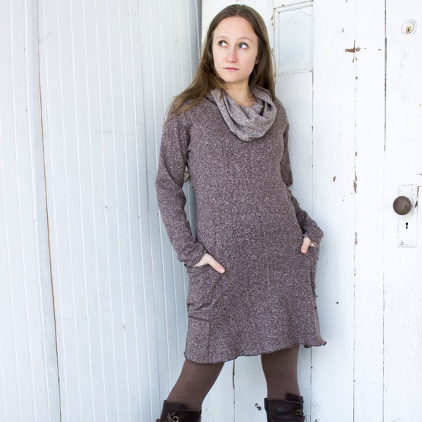 Conifer Passport Pocket Cowl Neck Dress - Hemp and Organic Cotton - Made to Order - Many Colors Available - Eco Fashion - Hemp Tunic Dress