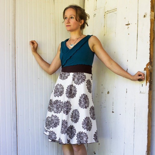 READY TO SHIP - Dahlia Wrap Dress - Organic Fabric - Sizes Xs - 2XL - As Pictured -  Teal and Brown Floral - Spring Summer Sleeveless Midi