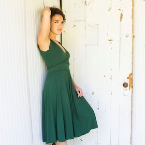 Fiona V-Neck Dress  - Organic Fabric - Made to Order - Choose Your Color - Organic Cotton Blend Lightweight Jersey Midi Summer Dress