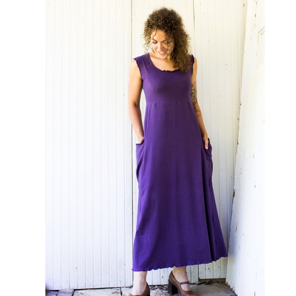 Passport Pocket Maxi Tank Dress - Organic Fabric - Made to Order - Choose Your Color - Full Length Dress with Pockets - Eco Fashion