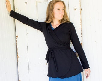 Everyday Wrap Jacket - Organic Cotton Blend - Made to Order - Many Colors Available - Eco Fashion - Boho Chic - Handmade in USA