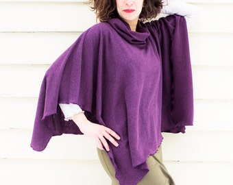 Hemp Cowl Neck Poncho - Hemp and Organic Cotton Knit - Made to Order - Choose Your Color
