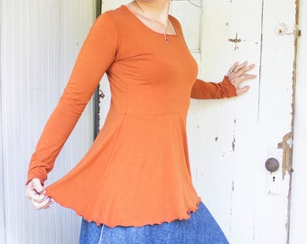 Blossom Long Sleeve Top  - Organic Fabric - Many Colors Available - Organic Cotton Blend - Made to Order - Casual Comfortable Eco Fashion
