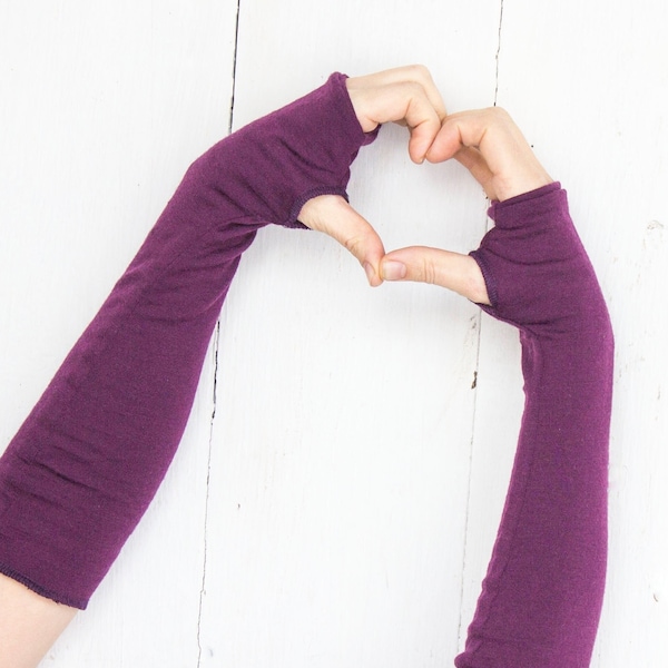 100% Merino Wool Arm Warmers - Lined with Merino Wool or Organic Cotton Blend ~ Fingerless Texting Gloves ~ Wrist Warmers w/ Thumbholes