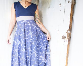 Bluebird Full Length Wrap Dress - Organic Cotton Sleeveless Maxi Tank Dress w/ lined Bust - Made to Order - Spring Summer Eco Fashion
