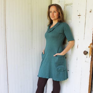 Hemp Riverside Passport Pocket Dress - Cowl Neck Tunic Dress - 1/2 Sleeves - Side Pockets - Hemp & Organic Cotton - Many Colors Available