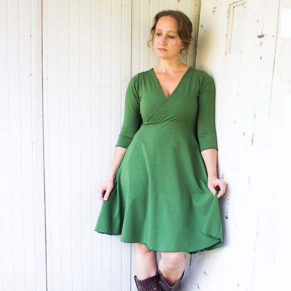 Astrid 3/4 Midi Sleeve Dress - Organic Cotton Blend Fit & Flare Knee Length w/ Lined Bust - Custom Made to Order - 16 Colors to Choose From