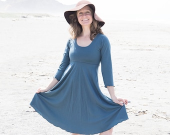 Sasha - 100% Merino Wool Lightweight Sweaterdress - Fit and Flare - Lined Bust  - Choose Your Color - Made to Order in the USA by Rowan Grey