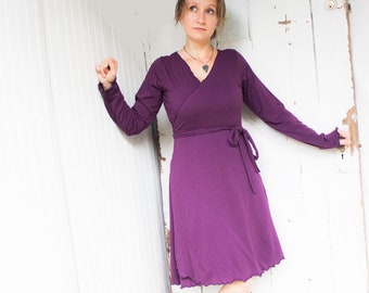 Long Sleeve West Coast Wrap Dress - Organic Cotton & Bamboo - Made to Order - Choose Your Color - Eco Fashion - Lightweight Jersey Knit