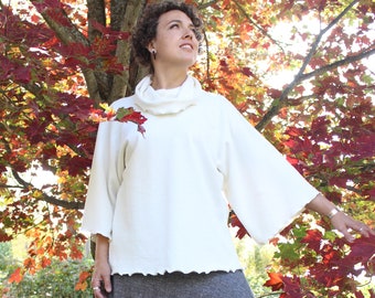 Mara Sweatshirt - Hemp and Organic Cotton Fleece - Made to Order - Choose Your Size & Color - Relaxed Fit Dolman Sleeves Cowl - Fall Winter