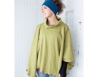 Hemp + Organic Cotton Fleece Cowl Poncho - Choose Your Color - Made to Order in USA - Natural Fiber Fleece - Casual Comfortable Cozy