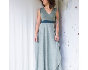 Felicity Dress - Hemp + Organic Cotton Chambray Maxi Wrap Dress - Sleeveless Long Lighweight Lined Bust - Made to Order - Spring Summer