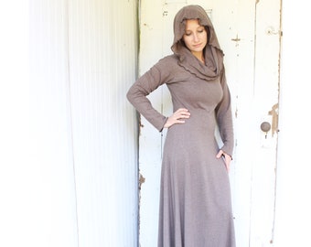 Hemp Anastasia Maxi Dress - Super Cowl Long Sleeve Full Length Dress - Hemp and Organic Cotton Knit - Made to Order - Choose Your Color