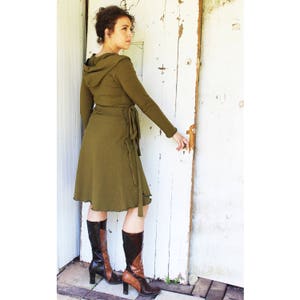 Hemp Olympia Hooded Wrap Dress - Long Sleeve Hooded Wrap Dress in Stretch Hemp - Organic Clothing Made to Order - Choose Your Color - Eco