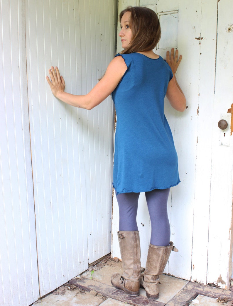 Drape Neck Tunic Mini Dress Soy or Bamboo Organic Cotton Made to Order from Organic Fabric Choose Your Color image 3