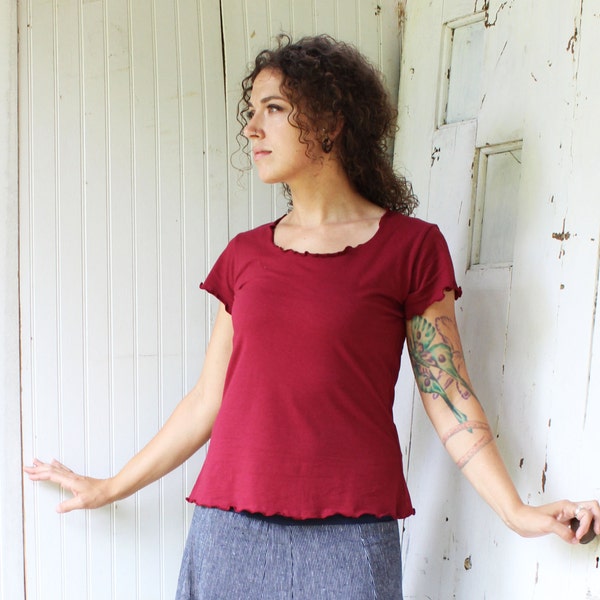 Organic Basic Cap Sleeve Top - Many Colors Available - Organic Cotton Blend Jersey Knit - Made to Order - Casual Comfortable Yoga Everyday