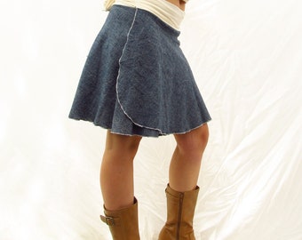 Short Organic Denim Wrap Skirt - Hemp and Organic Cotton - Custom Made To Order