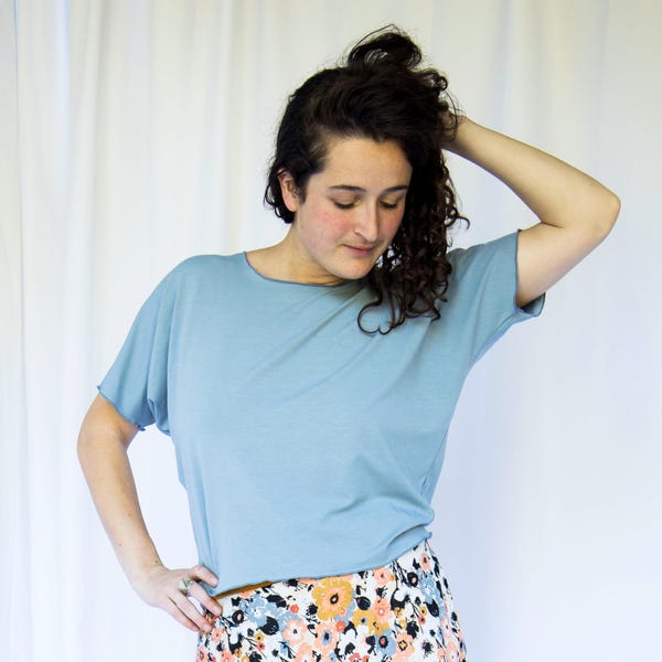 Nova Top - Organic Cotton, Bamboo, Soy or Tencel Blend - Simple Relaxed Crop T-Shirt, Choose Your Color, Made to Order by Rowan Grey