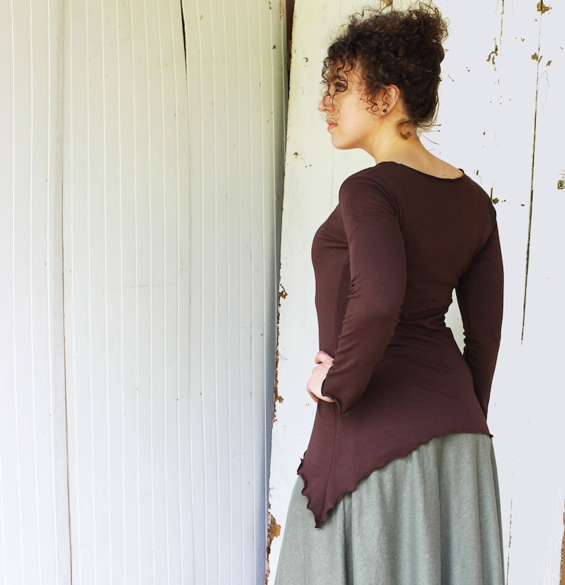 Choose Your Color Boho Chic Eco Fashion by Rowan Grey Swallowtail Long Sleeve Top Scoop Neck Made to Order Organic Fabric