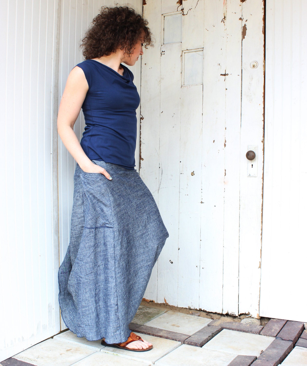Organic Denim Full Length Passport Pocket Skirt Hemp and | Etsy