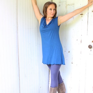 Drape Neck Tunic Mini Dress Soy or Bamboo Organic Cotton Made to Order from Organic Fabric Choose Your Color image 2