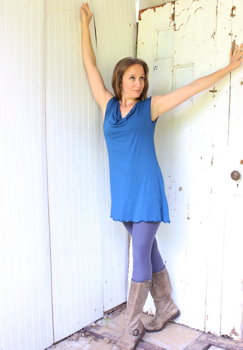 Drape Neck Tunic Mini Dress Soy or Bamboo Organic Cotton Made to Order from Organic Fabric Choose Your Color image 2